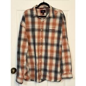 US Polo Assn Shirt Men’s‎ XT Orange Navy Cream Plaid Button Down Long Sleeve